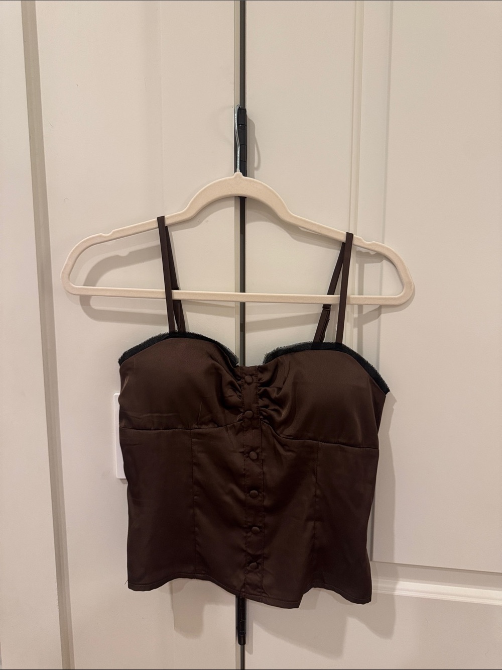 Brown Satin Button-Front Cami Top